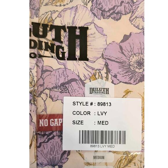 Duluth Trading Co Floral Lavender Button Up Wrinklefighter Tunic Medium NEW - Picture 5 of 7